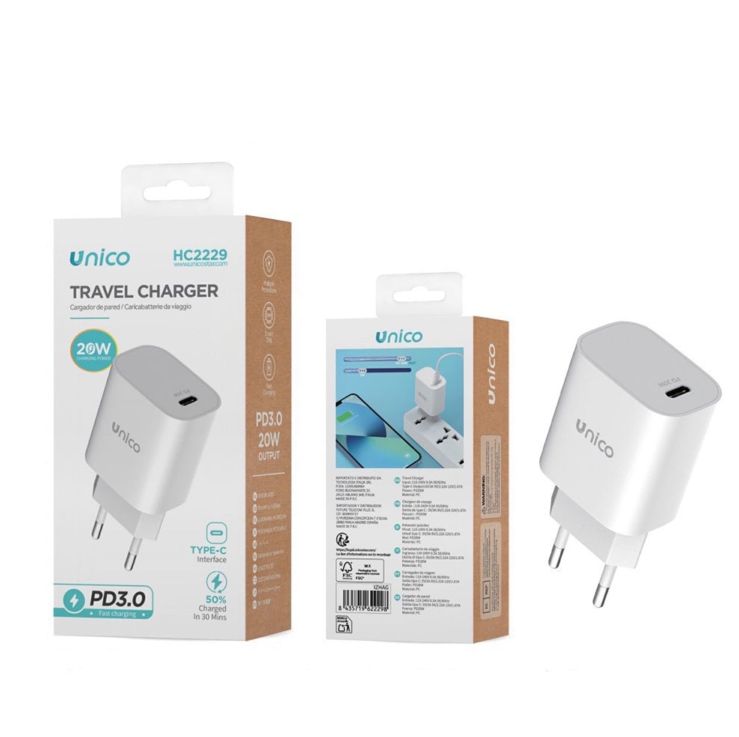 ALIMENTATORE TYPE-C 20W UNICO HC2229 WHITE