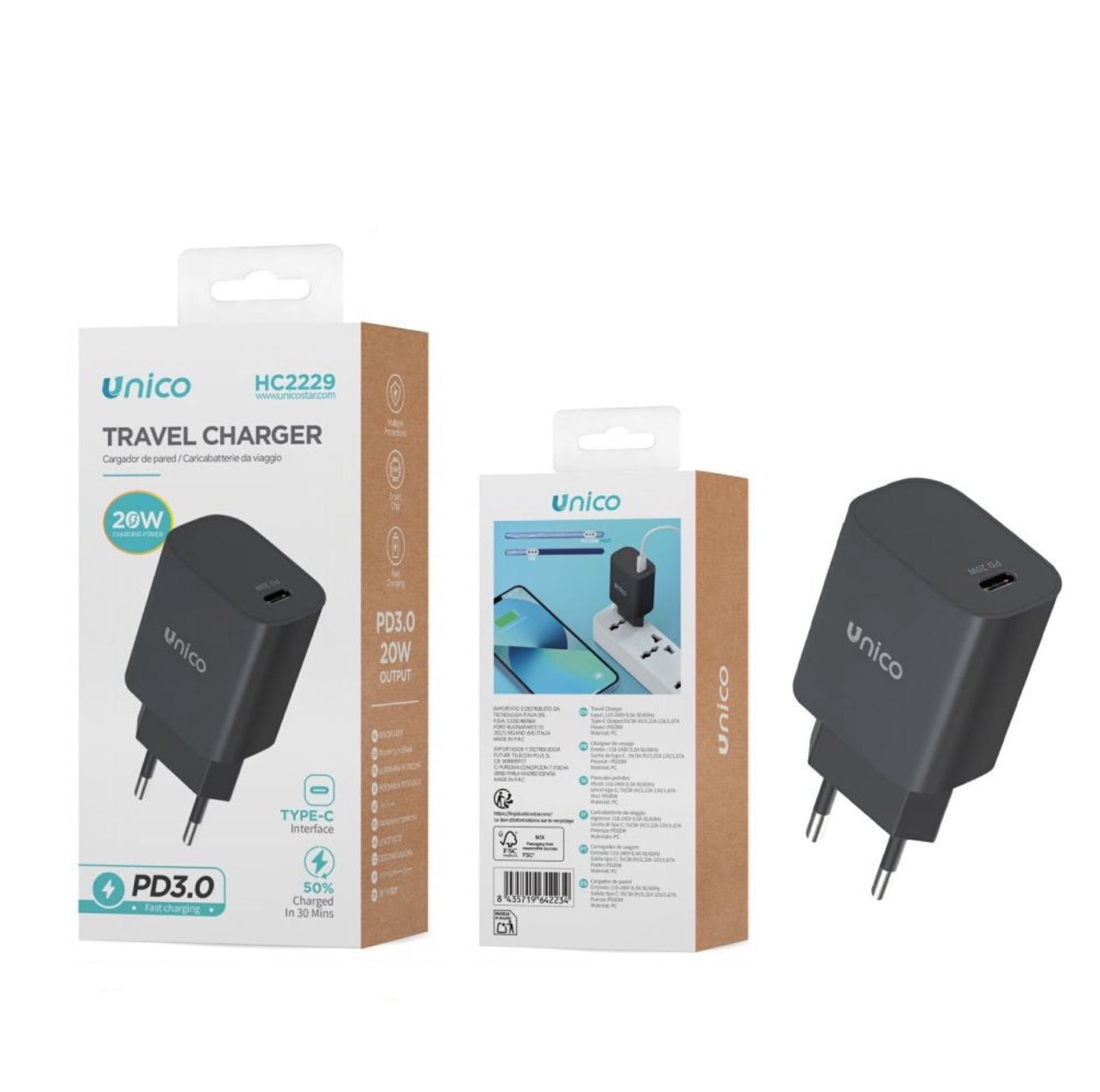 ALIMENTATORE TYPE-C 20W UNICO HC2229 BLACK